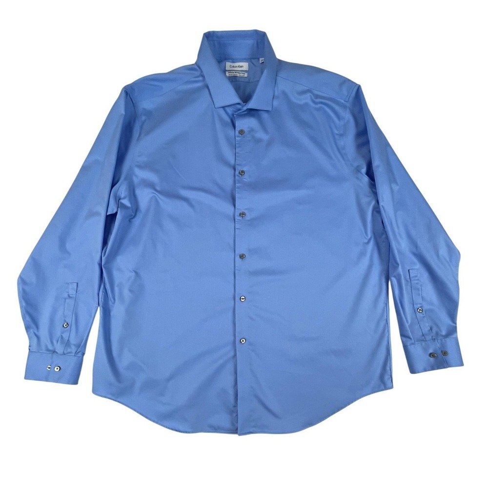 Calvin Klein Mens Infinite Wrinkle Free Slim Fit Stretch Dress Shirt Blue 2XL